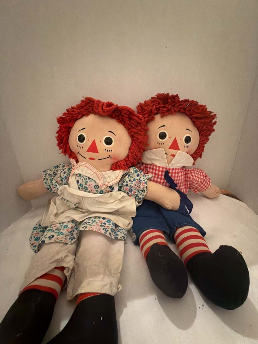 Knickerbocker Raggedy Ann and Andy Dolls 16 Inch Vintage Cloth Pair